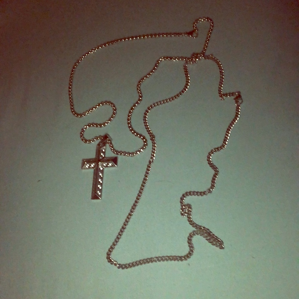 Stainless steal chain with cross, sterling silver